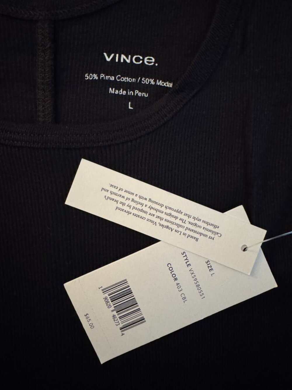 VINCE Tank Top, Dark Blue, Size L - Picture 3 of 4